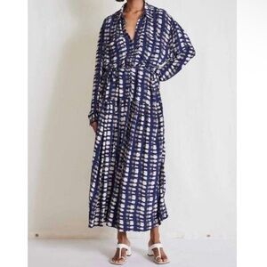 Apiece Apart Oro Maxi Shirt Dress in Navy Shibori Print